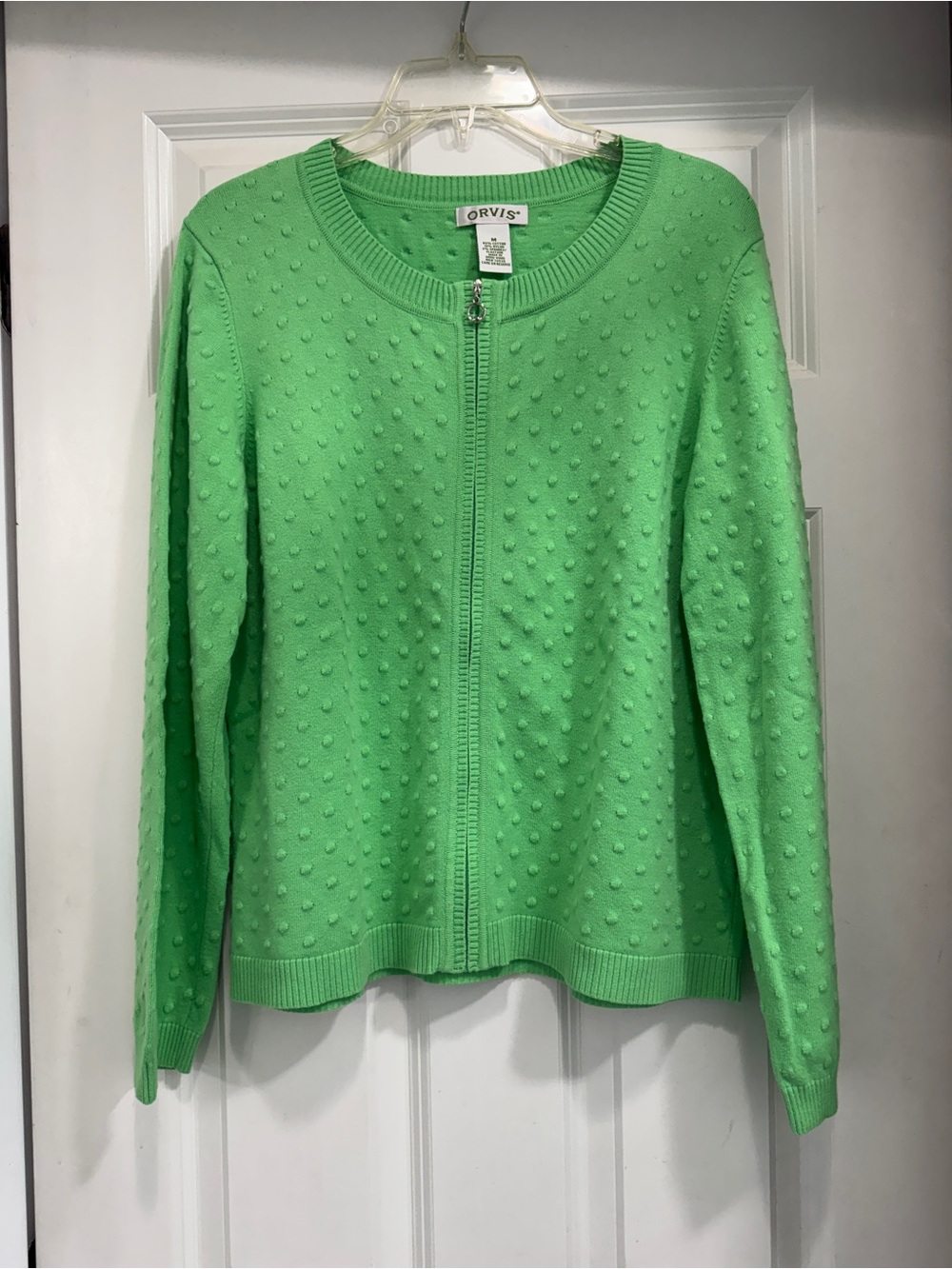 Orvis Women's Bright Green Zip-Up Textured Cardigan